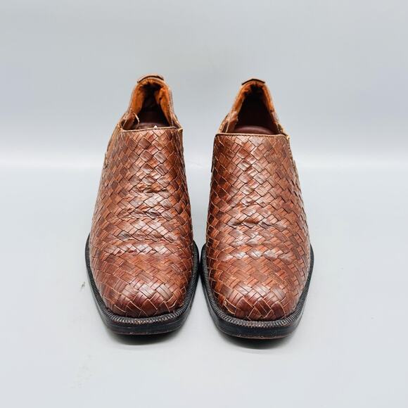 Cole Haan Shoes Womens 7 Brown Leather Western Woven Slip On Vintage Heels - Picture 3 of 11